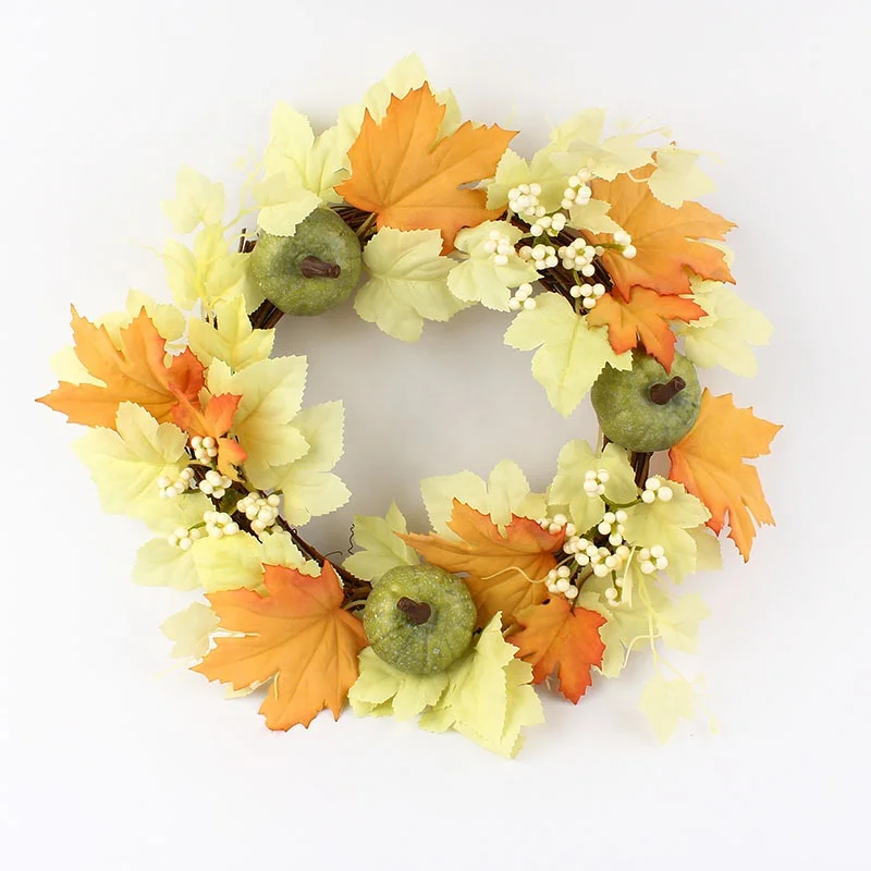 Halloween Wreath Pumpkin Berry Decoration Maple Garland Rattan Artificial Fall Wreath Front Door Home Decor Thanksgiving