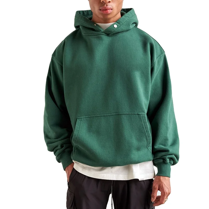 Custom quality fashion Winter Thick Army Green Fleece Hoody Sweatshirt Boxy Fit Kirk No String Hoodie