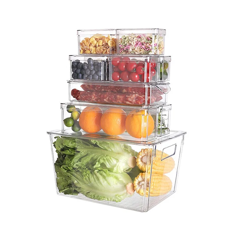 10Pcs Transparent Stackable Refrigerator Storage Box Set Home Plastic Organizer Boxes Food Preservation Storage Box