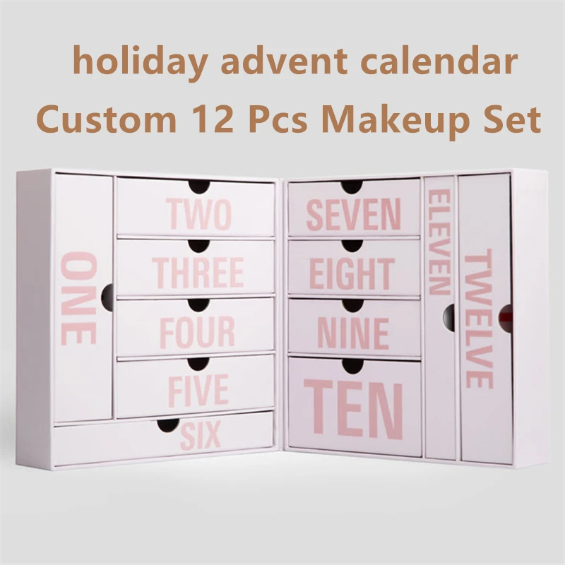 Holiday Advent Calendar OEM Custom Logo Private Label Makeup Set 12 Pcs Set All In One Professional Cosmetic Box Makeup Gift Kit
