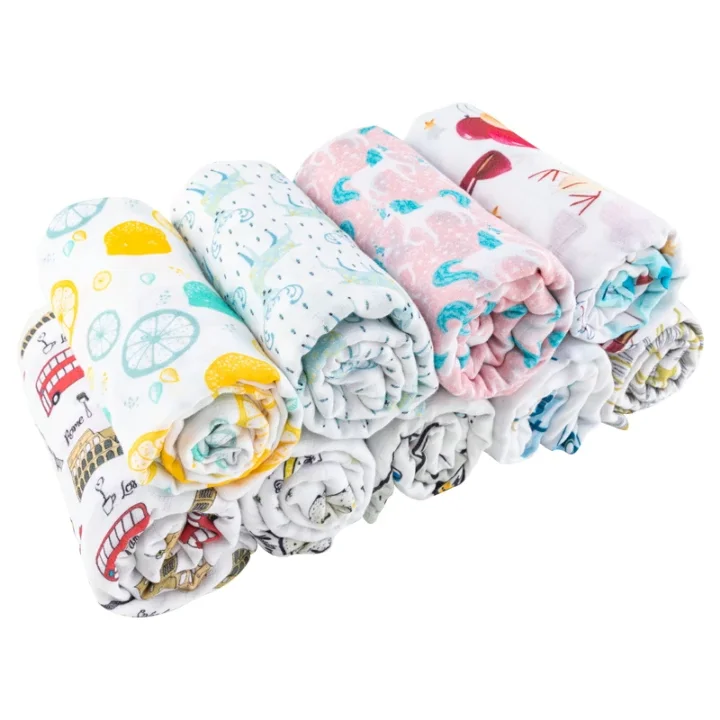 New Style Custom Printed 100% Bamboo Fabric Newborn Baby Swaddle Muslin Swaddle Wrap Blankets Set For Spring Or Autumn