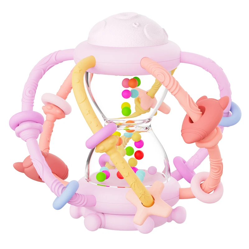 KEAN Bpa Free New Montessori Newborn Baby Chew Teething Toy Hourglass Rattle Teethers Silicone Sensory Toys For Babies