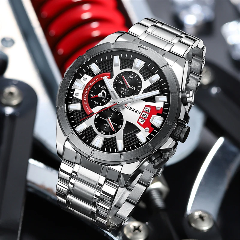 2022 CURREN 8401 New Fashion Wristwatches for Men Casual Luminous Black Watch  with Stainless Steel Band Chorograph Clock