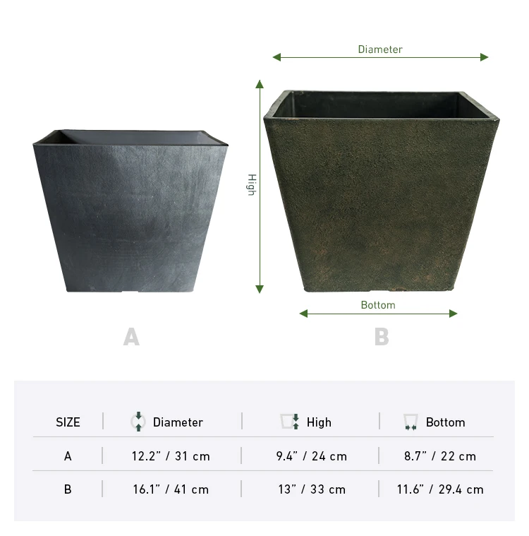 Large Square Concrete Cement Finish Cube Planter for Outdoor Flower tree Plants