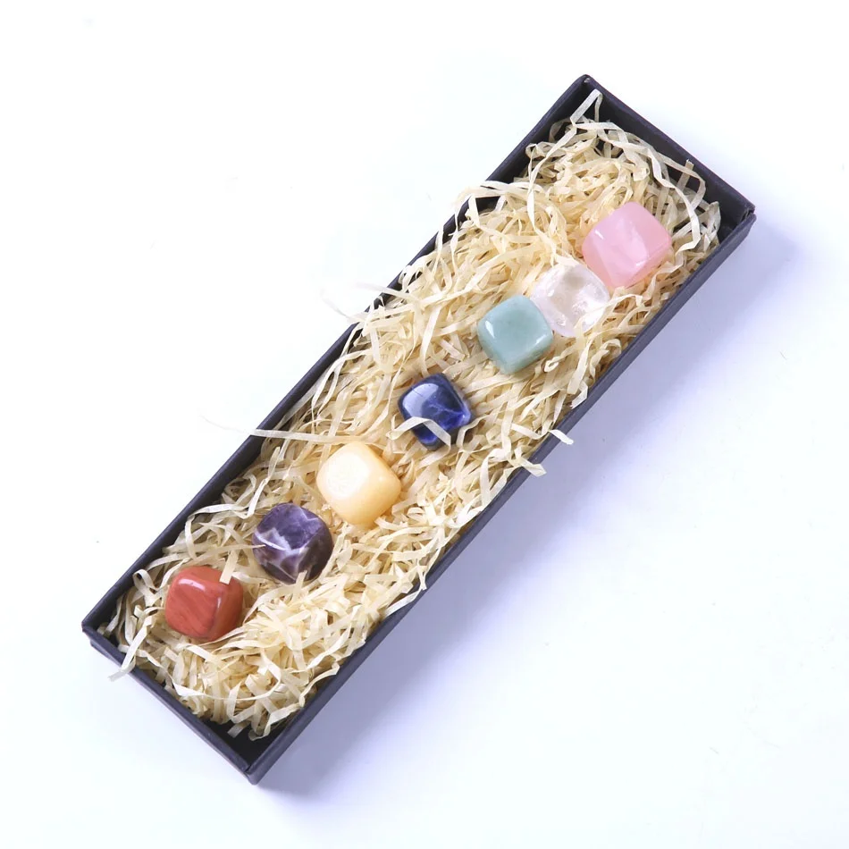 Wholesale 7 Chakra Square Crystal Quartz  box set  Costumizable Crystals Healing  Meditation Stone box Sets