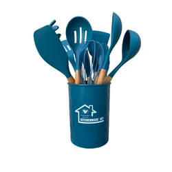 Non Toxic 12 pcs Cooking Tools Kitchenware Cocina Spatula Silicone Kitchen Utensils Set With Wooden Handles