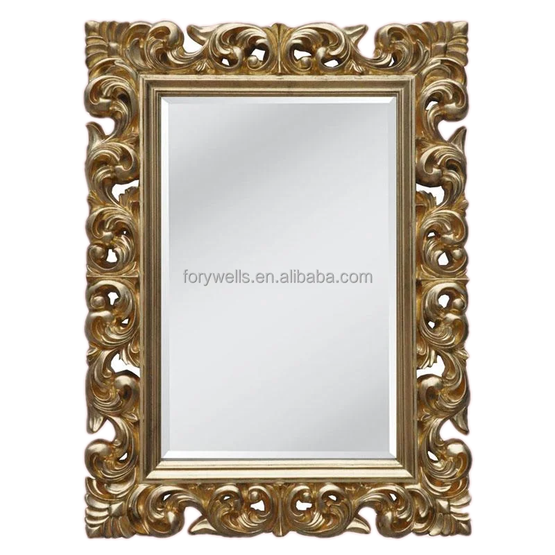 European Baroque Ornate Decoration Wall Polyurethane Wave Carving Golden Framed Mirror