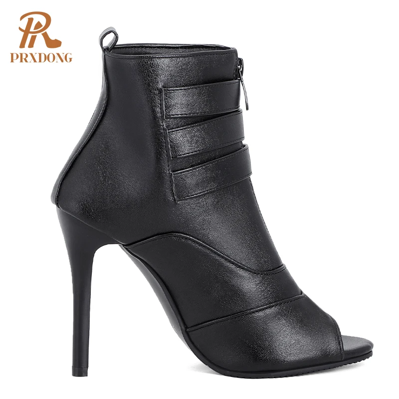 Peep Toe Women Ankle Boots Stiletto Heels Woman Fashion Sexy Party Club Boots Hook&Loop Buckle Strap Zipper Casual Ladies Shoes