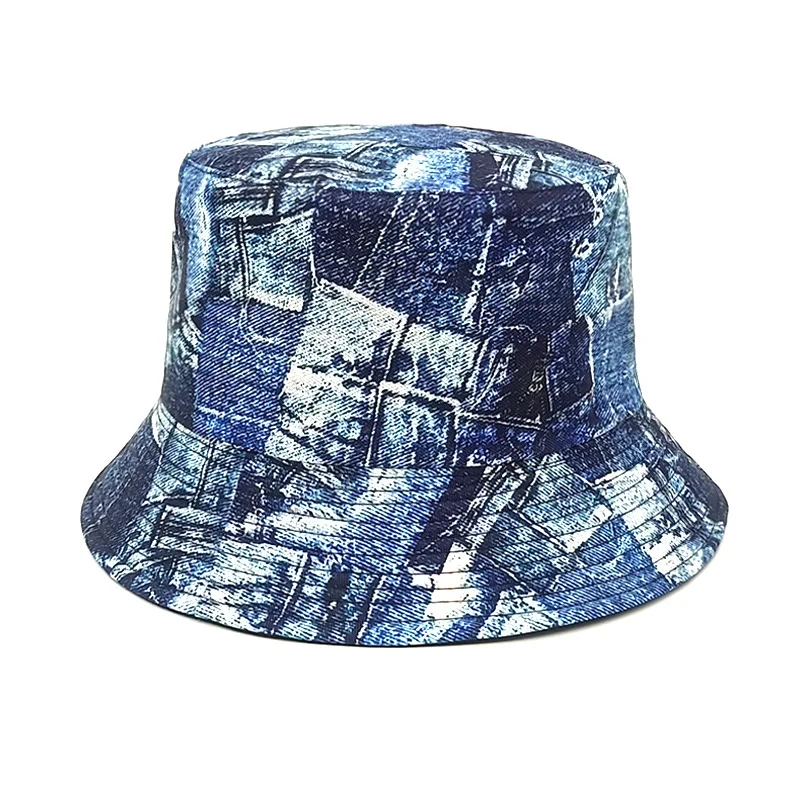 OEM wholesale denim Europe American spring fall retro graffiti sunshade outdoor breathable gorras bucket hat for men