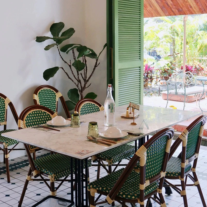 French Style Outdoor Restaurant Cafe Bistro Rattan Chair Wicker Stackable Garden furniture Chair