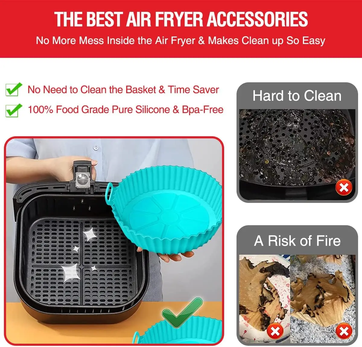 20cm BPA Free Air Fryer Liners Silicone Mat Silicone Air Fryer Mats Air Fryer Silicone Pot