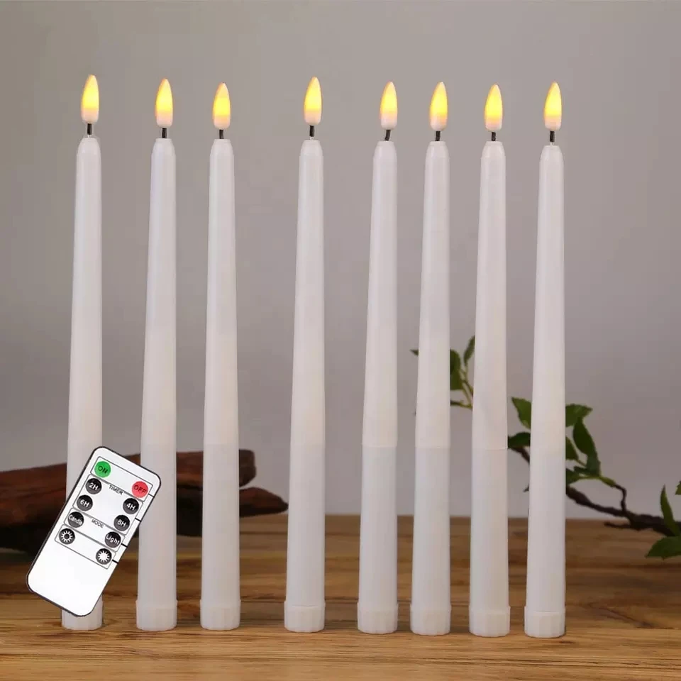 Electronic Flameless Taper Candles Plastic Long White LED Candle Sticks For Holiday Decoration