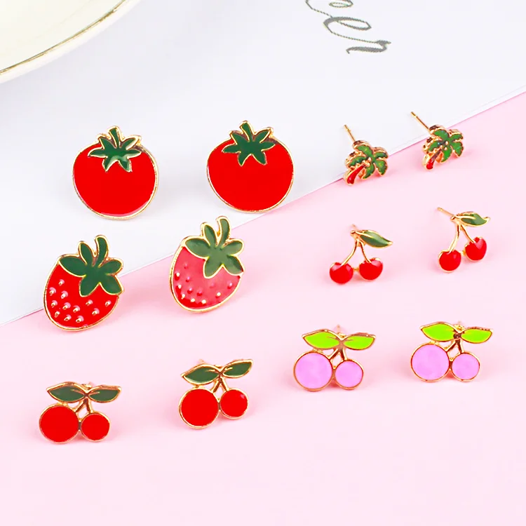 New arriving enamel mini earrings kawaii simple hot sale metal hard enamel earrings studs