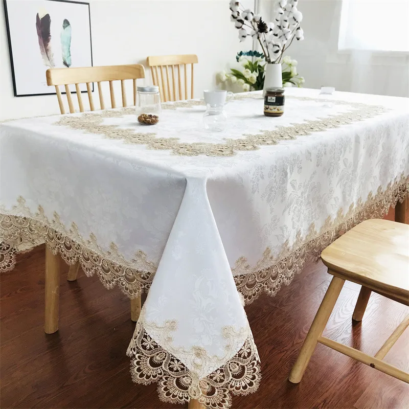 European  embroidered  pure lace custom wedding polyester white jacquard satin water-soluble table cloths