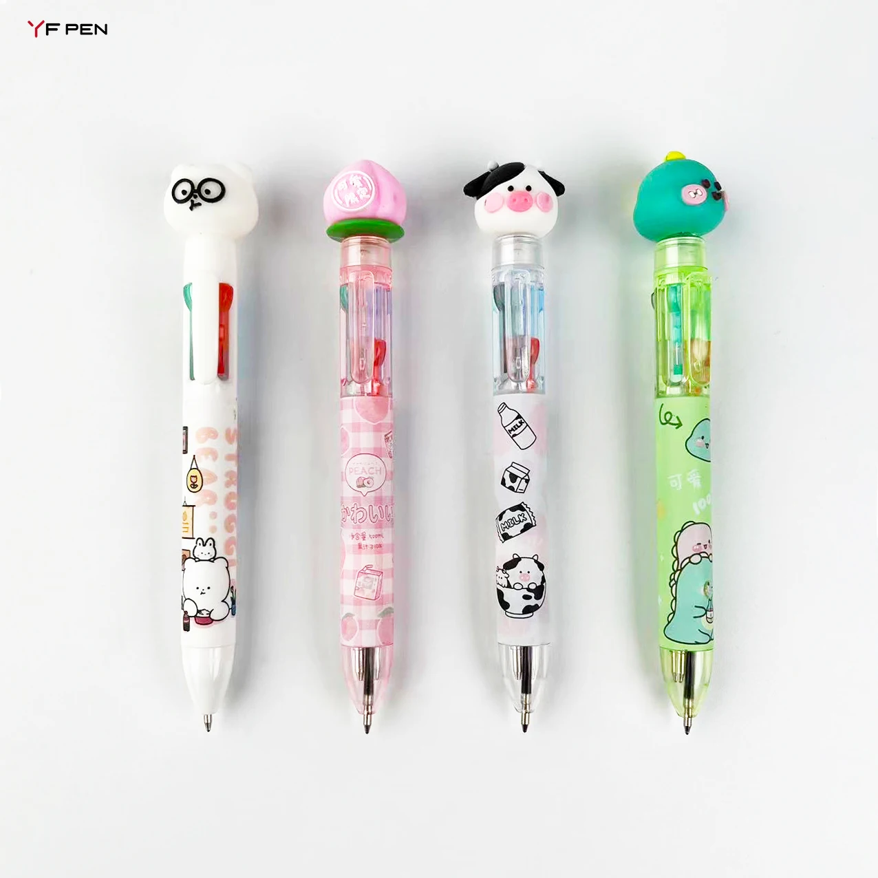 Cartoon multi color Cute Custom design Plastic 4 in 1 color pens