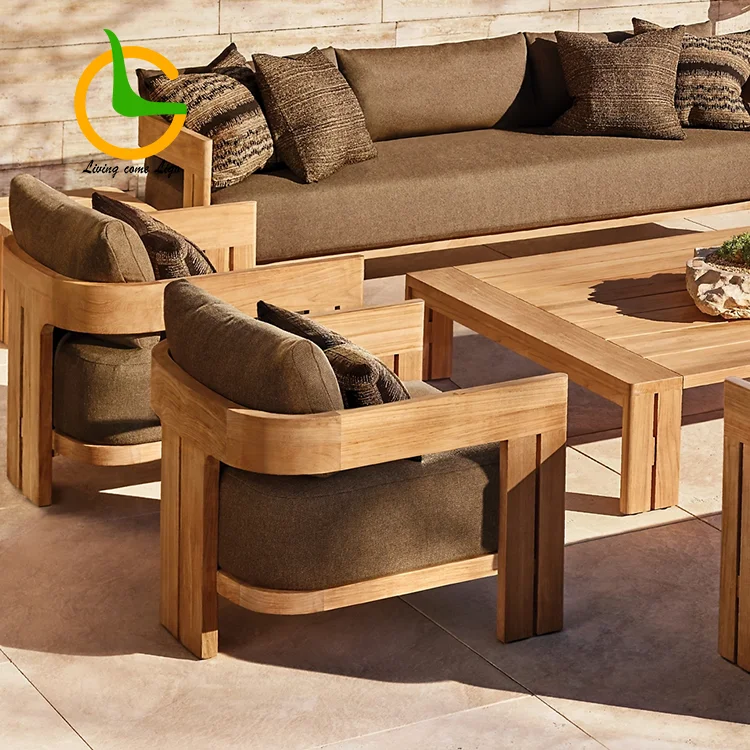 Outdoor Furniture Set Luxury Teak Garden Sofa Villa Patio Furniture Set Modern Resort Luxury Couche Hotel Patio Outdoor Sofa