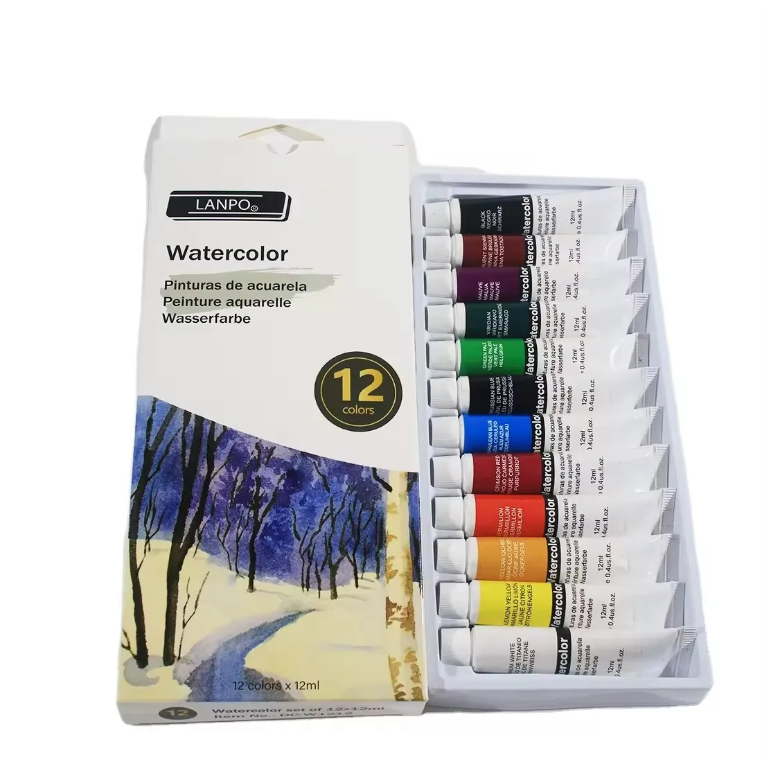 LANPO Brand 12ml Gouache Paint Set 12 Colors for Paper and Canvas Art Water Color Back to School Packaged