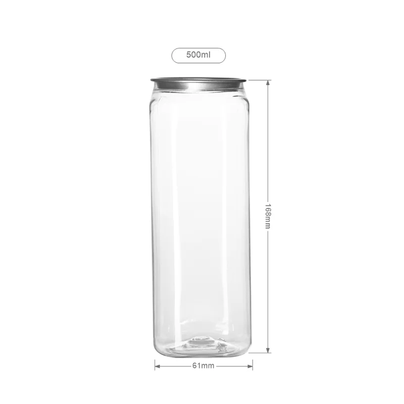 500ml Easy Open lid PET Can Plastic Bottles Disposable drink bottle packaging for milk tea beverage soda can with sealed