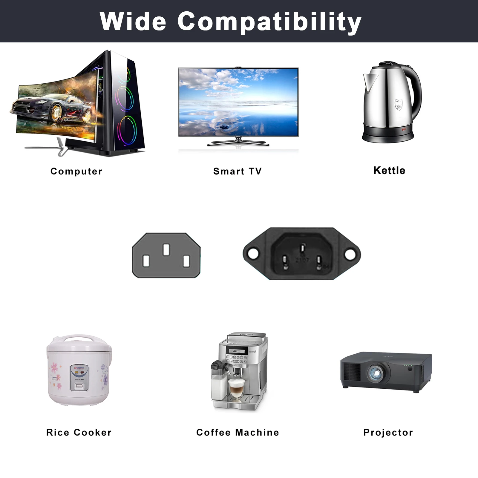 Iec Male Connector Plug And Computer Y Power Extension Cord C14 To 2X C13 Splitter Cable