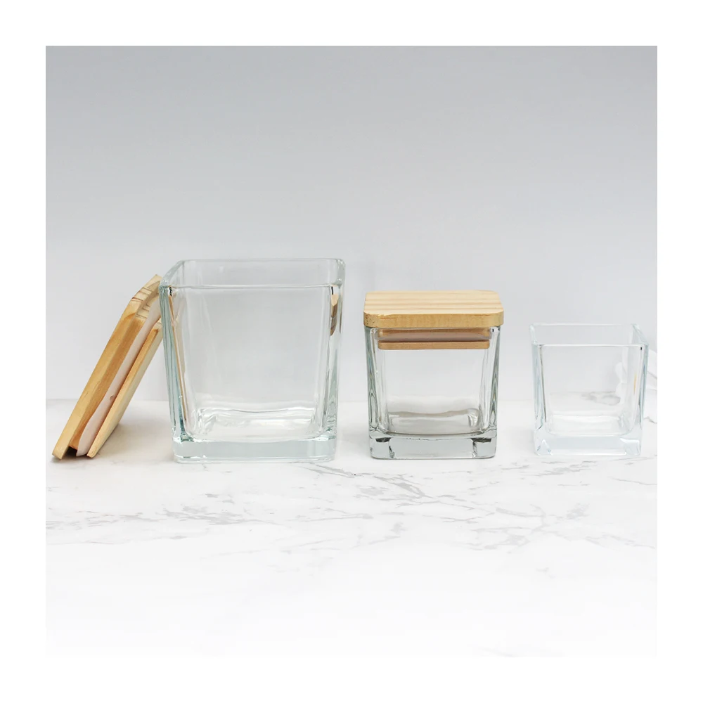 16 Oz Glass Vessel Custom Jars Luxury Black Frosted Square Candle Jar With Lids For Candles Making