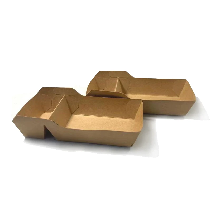 biodegradable disposable 2 compartment disposable bakery hot dog snack food paper plates and brown kraft paper container tray
