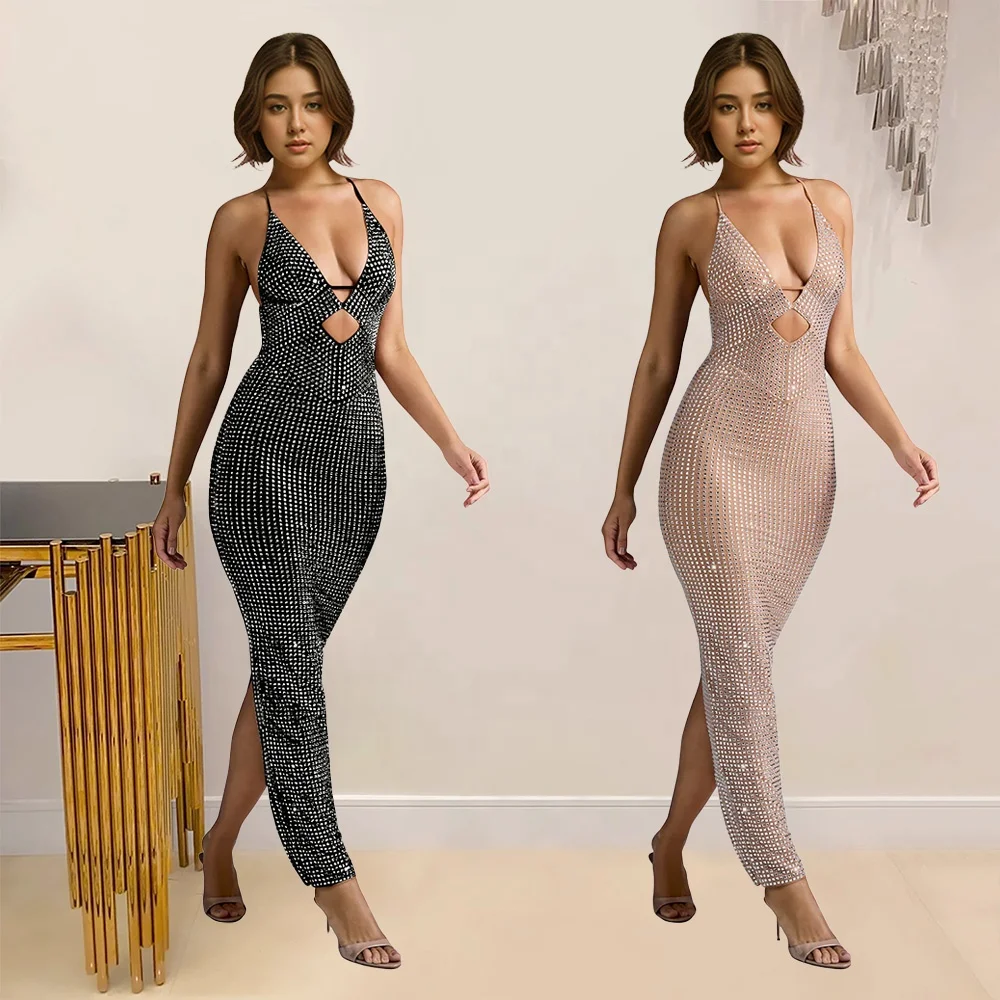 CX6963 Luxury Square Rhinestone Long dress Backless High-end Sparkle Evening dresses for lady