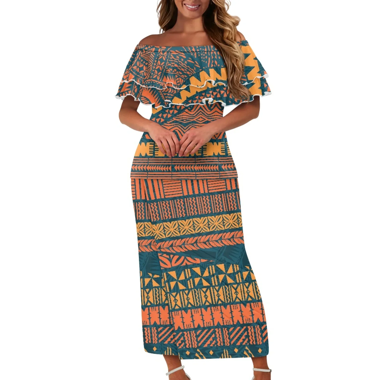 Casual Floral Party Dress Polynesian Hawaiian Tribal Design Custom Plus Size Prom Samoa Puletasi Island Dress For Lady
