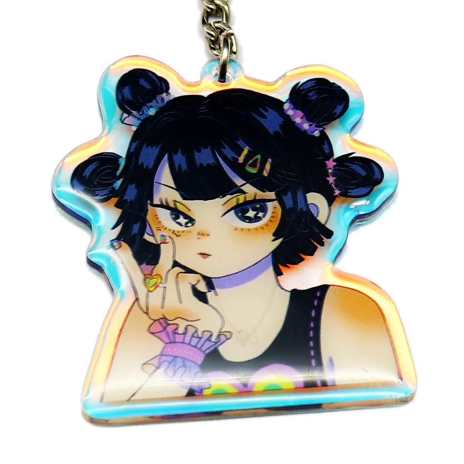 Key Chains Clear Acrylic Anime Character Wholesale Custom Size Color Transparent Glitter Hologram Acrylic Key Chain Charm