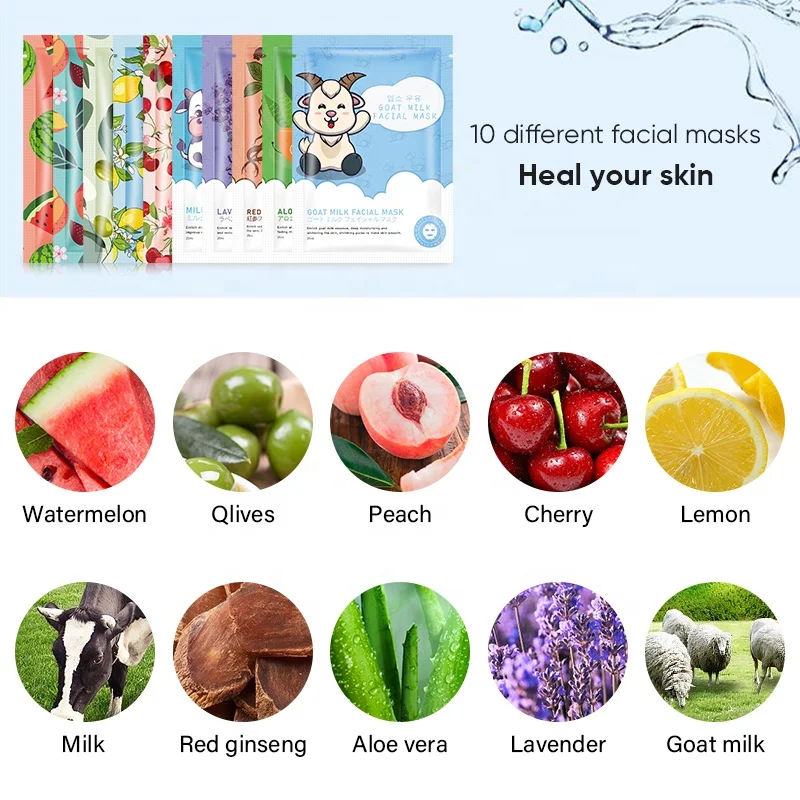 Private Label Beauty Fruit Face Maskss Mascarillasl Facial Mask Paper Sheet Korean Skin Care Moisturizing Aloe Vera Face Masks