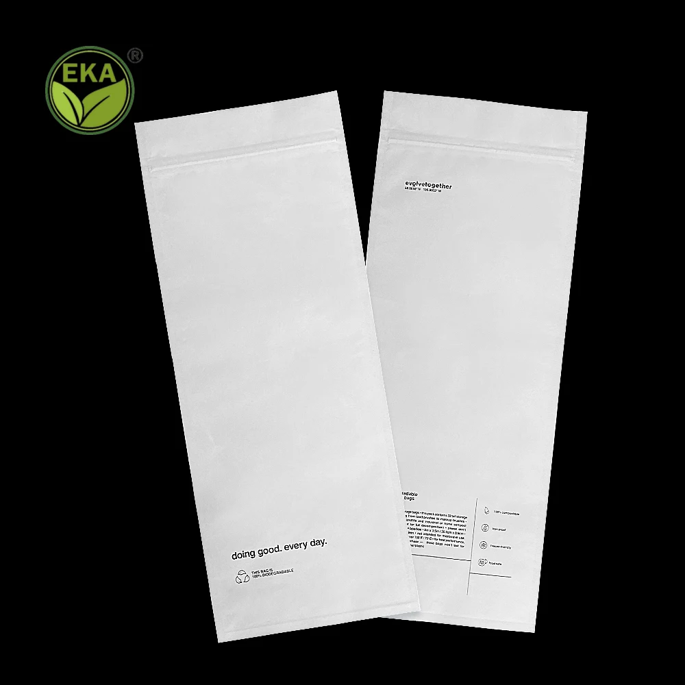 Minlee 3 Sides-Seal Eco Friendly Ziplock Corn Starch Biodegradable Pouch For Packaging Kraft White Paper Bag