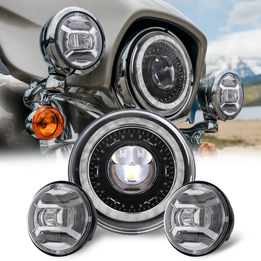 New Arrival 7 inch Round Headlamp 4.5 inch fog light Motorcycle Set for Harley High Quality Led Chips