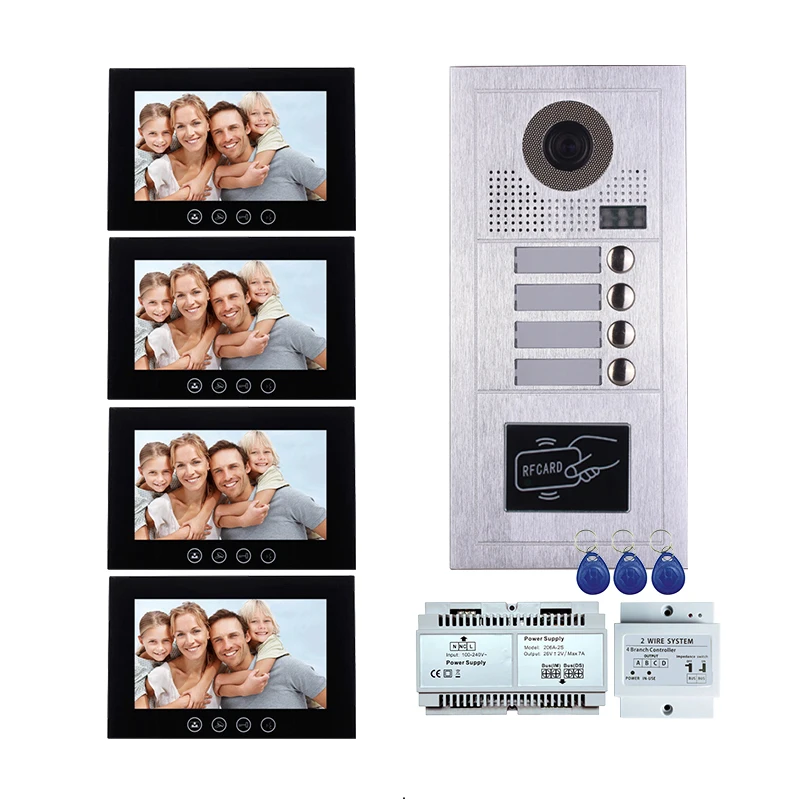 Apartment 10 Inch Intercom Entry System Wired Video Door Phone Audio Visual for 4 apartments