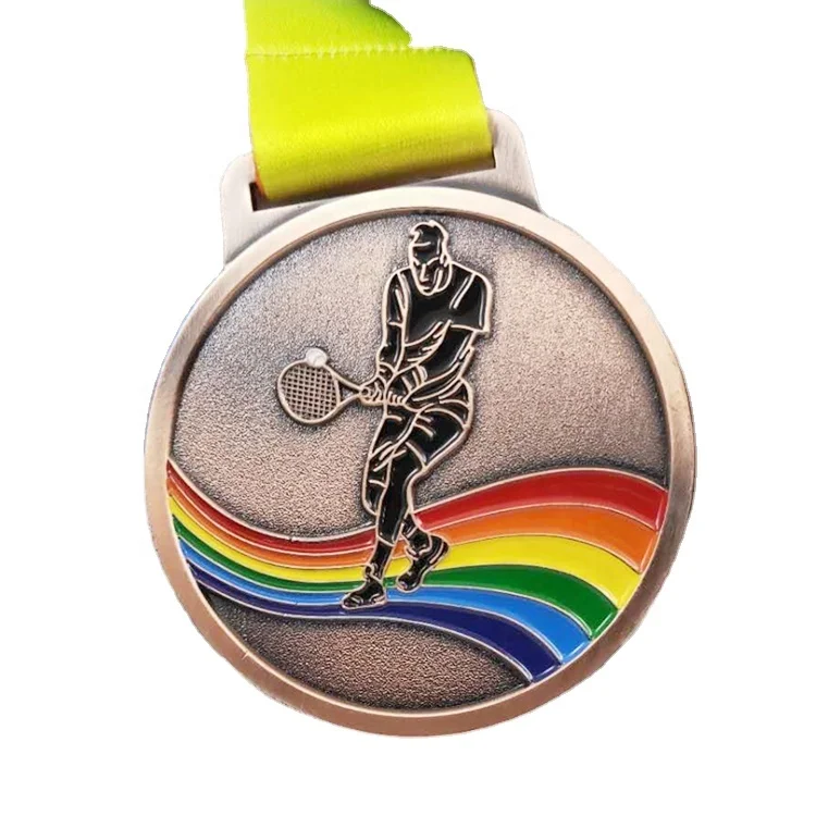 Fan Shu No Minimum Order Custom Gold Silver Copper Rainbow Colorful Tennis Medals  Award