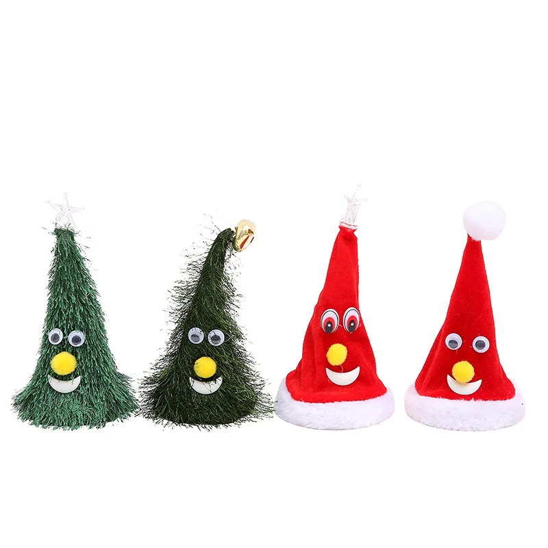 New electric Christmas hat Santa Claus toy 6-inch swinging bell clang light tree creative Christmas swinging hat toy