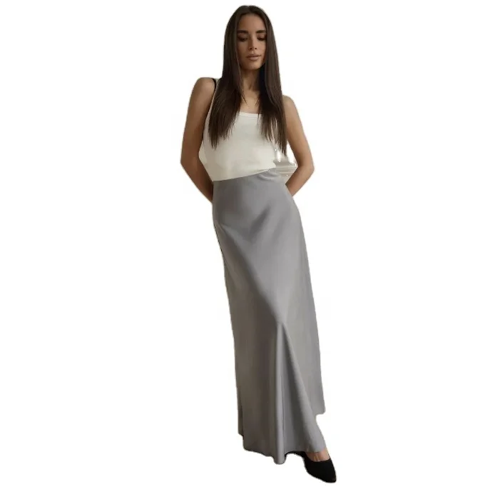 European and American 2024 Spring Satin Satin Long High-Waisted Hip-Covering Floor-Length Fishtail Skirt