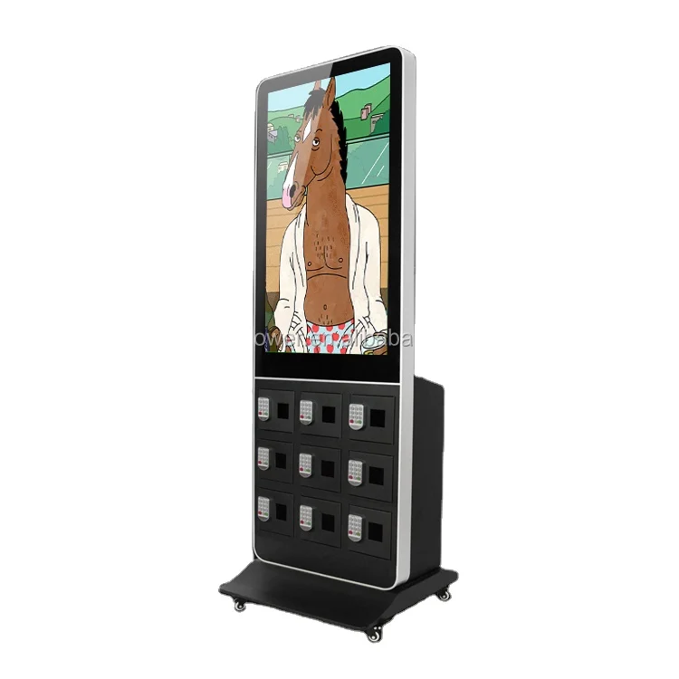 Public touch screen advertising machine cell phone charging station kiosk design with digital locker