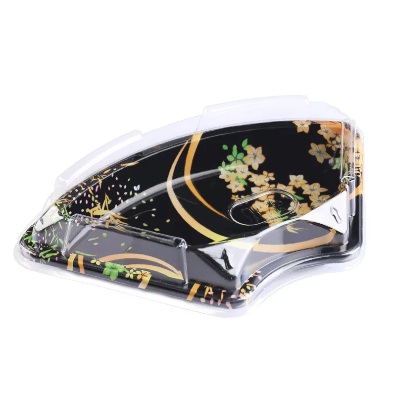 Custom Eco-friendly Luxury Boats Plastic Sushi Box Square Circular Rectangle Black Colored Sushi Takeaway Packaging Box Togo