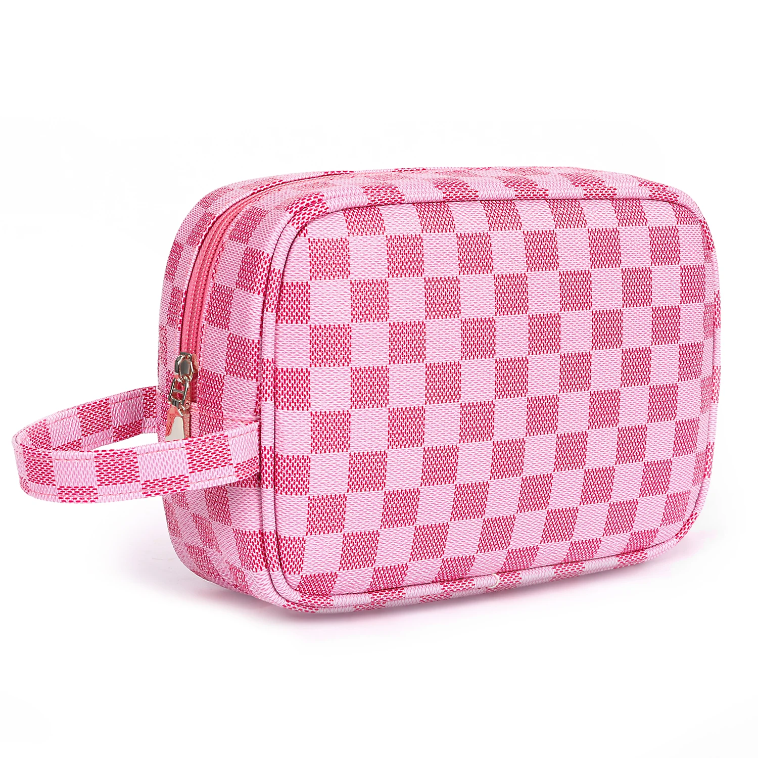 Lokass New Checkered Makeup Bag Shell Shape Cosmetic Bags Retro Cosmetic Pouch Hanging Travel Organizer Toiletry Bag For Women