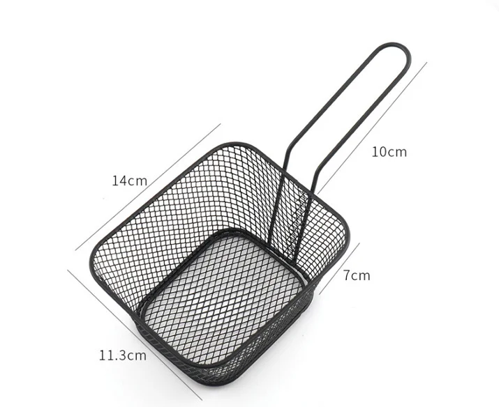 Food Grade 304 Stainless Steel fry serving basket with long handle for chips chicken and shrimps