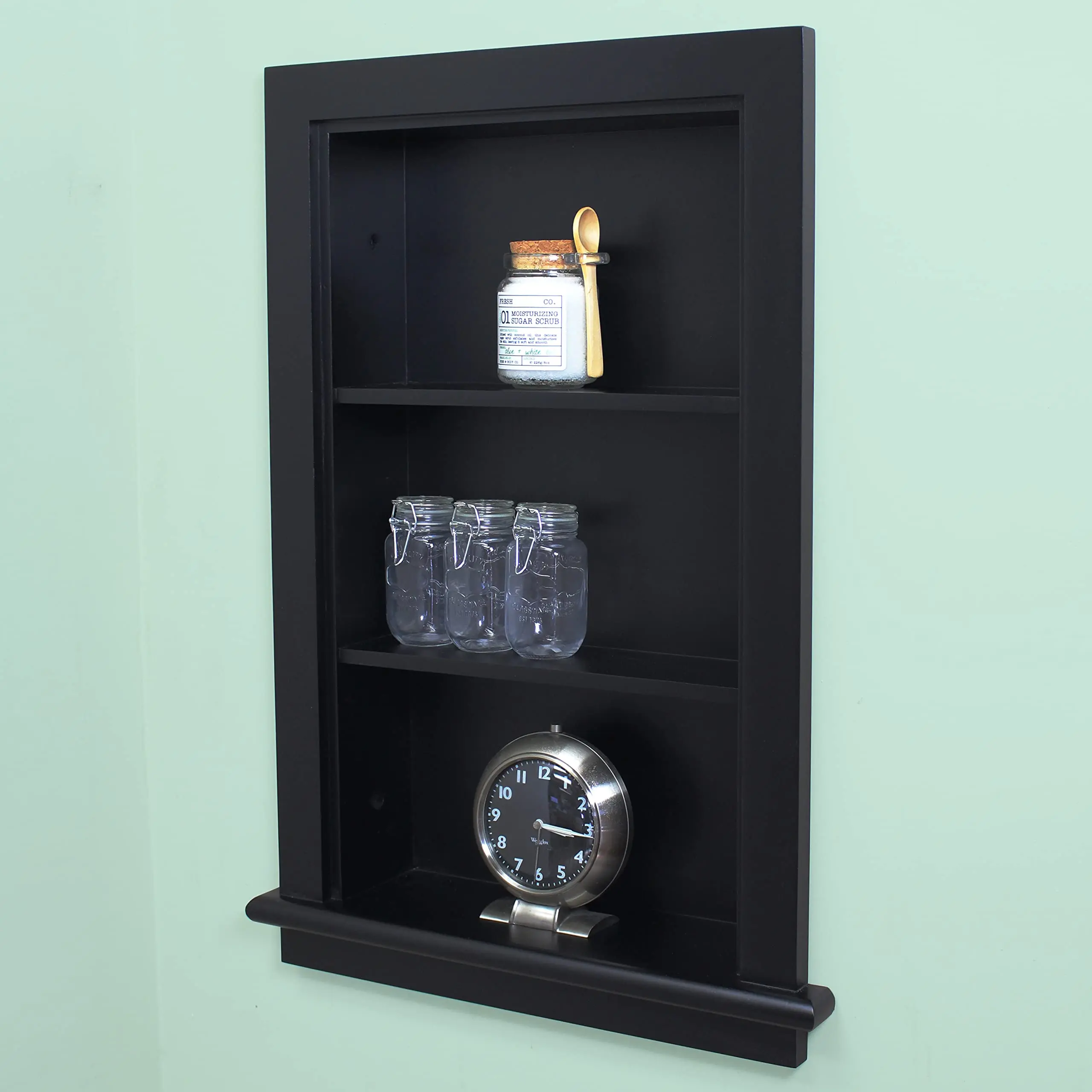 Matte White Black Three-Layer Wooden Bathroom Livingroom Niche Recessed Wall Niche