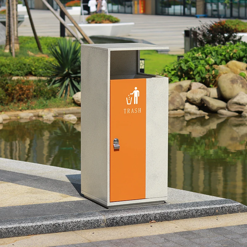 Large capacity galvanized steel commercial waste bins metal trash can outdoor public litter bin with lids for park street