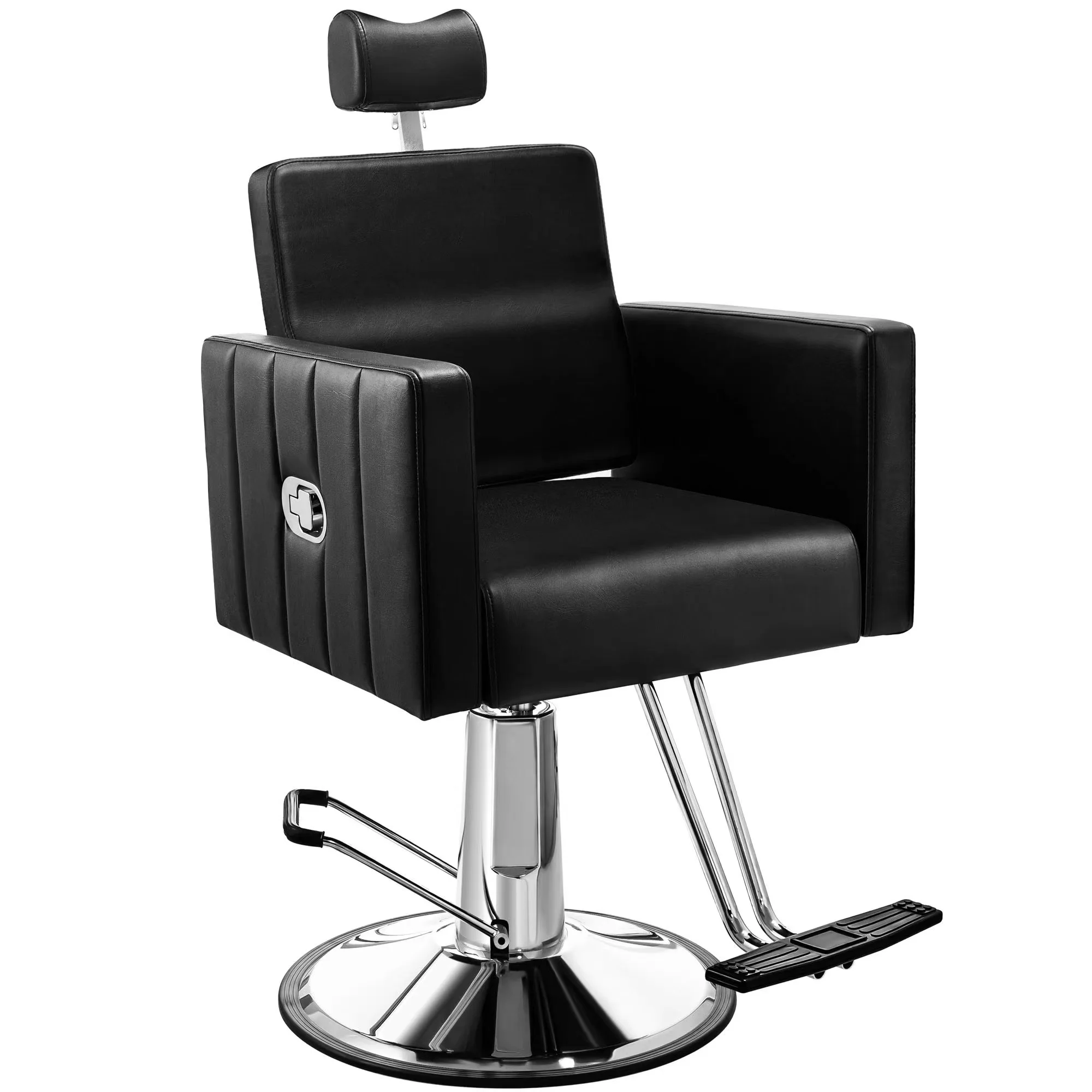 Reclining Salon Chair Large Chrome Base Barber Chair  For Salon Beauty Spa Furniture
