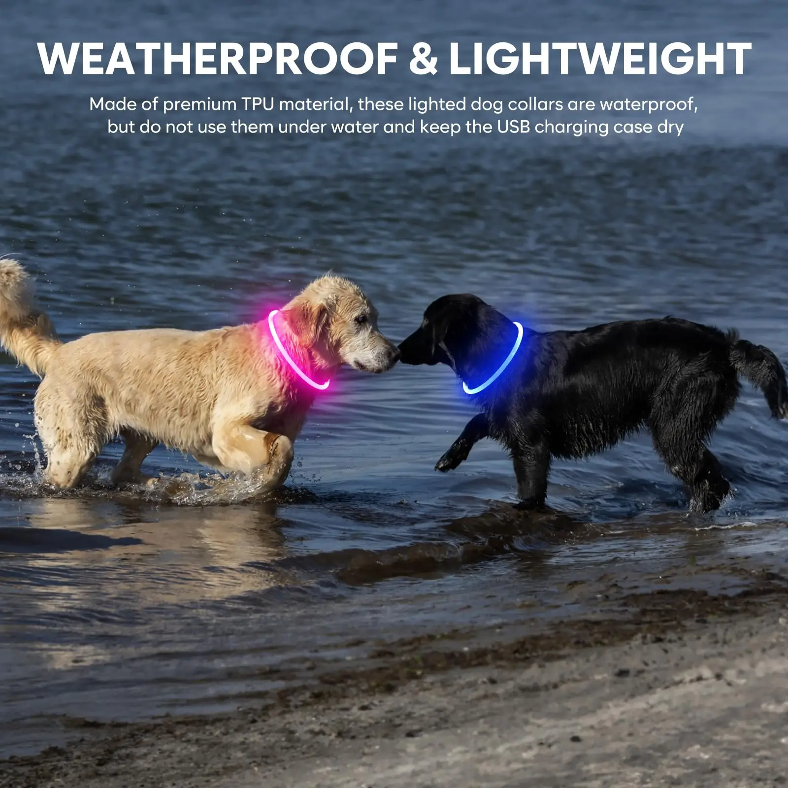 Light Up Orange Pink Luminous Light Smart Big Manufacturer Neck Silicone Reflective Waterproof Custom Pet Led Dog Collar