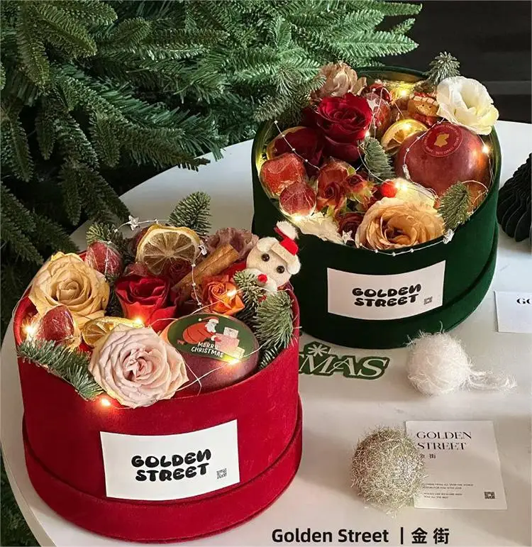 New Arrival Christmas Gift Round Box Florist  Bouquet Wholesale Flower Box