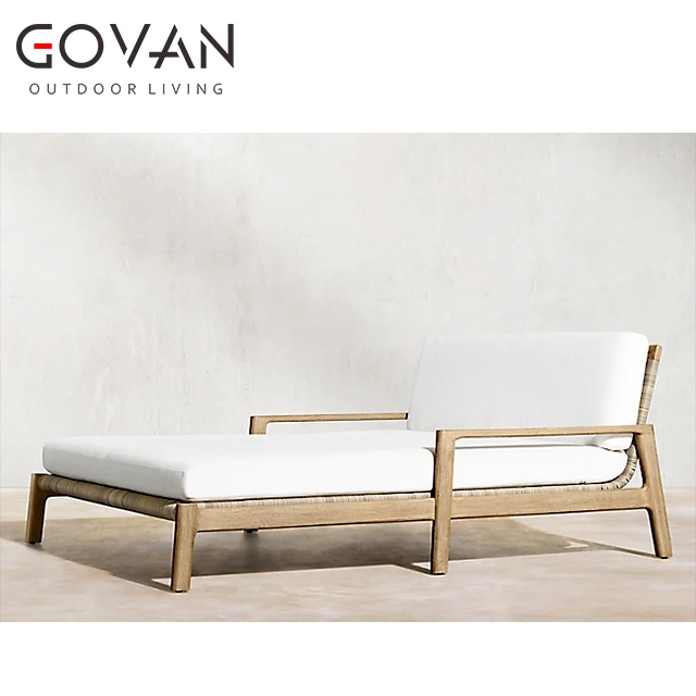 Outdoor Furniture New Design Modern Style Hotel Patio Solid Teak Wood Leisure Daybed