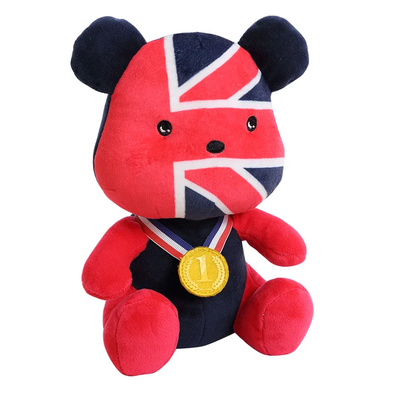 custom World Flag Bear Doll Football Cup Fans Memorial Gift Mascot Doll Plush Toy