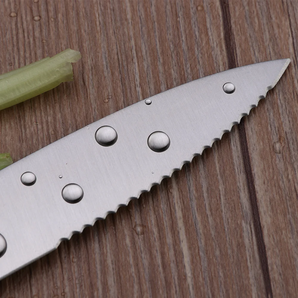 5 Inch  Stainless Steel Serrated Steak Knife with Retro Wooden Handle