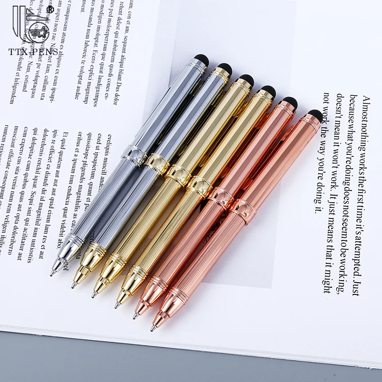 Тонкий металлический стилус 2 в 1, сенсорная ручка, многоцветные дешевые металлические шариковые ручки для отеля
