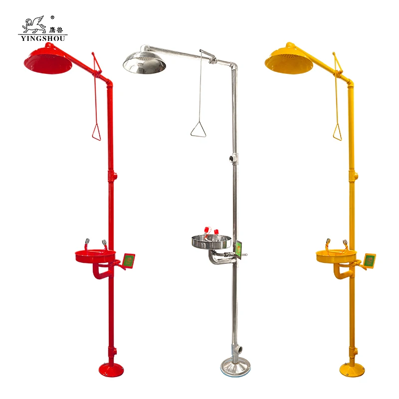 Combination emergency Shower Station and Eye Wash Red Coating Eyewash Station 304stainless steels+ ABS