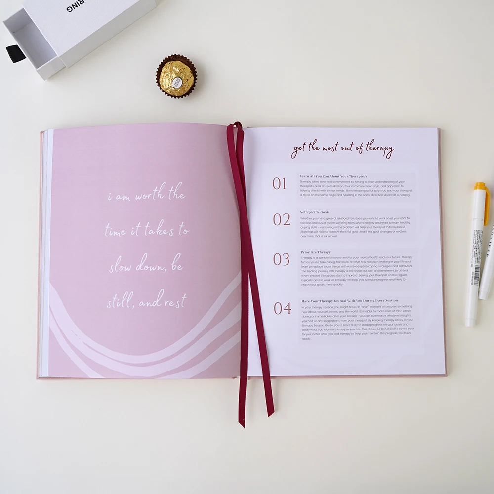 Custom A5 Daily Energy Journal Fabric Linen Hard Cover Business Pink Notebook Planner For Women